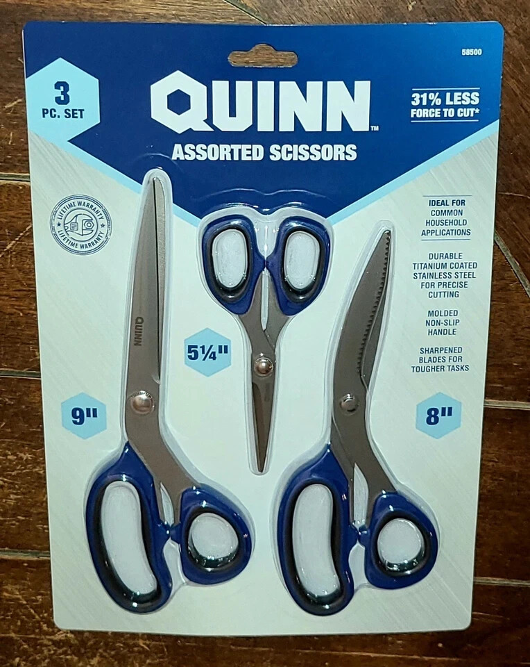 Quinn 3 pc Assorted Scissors w/ Durable Titanium Scissor