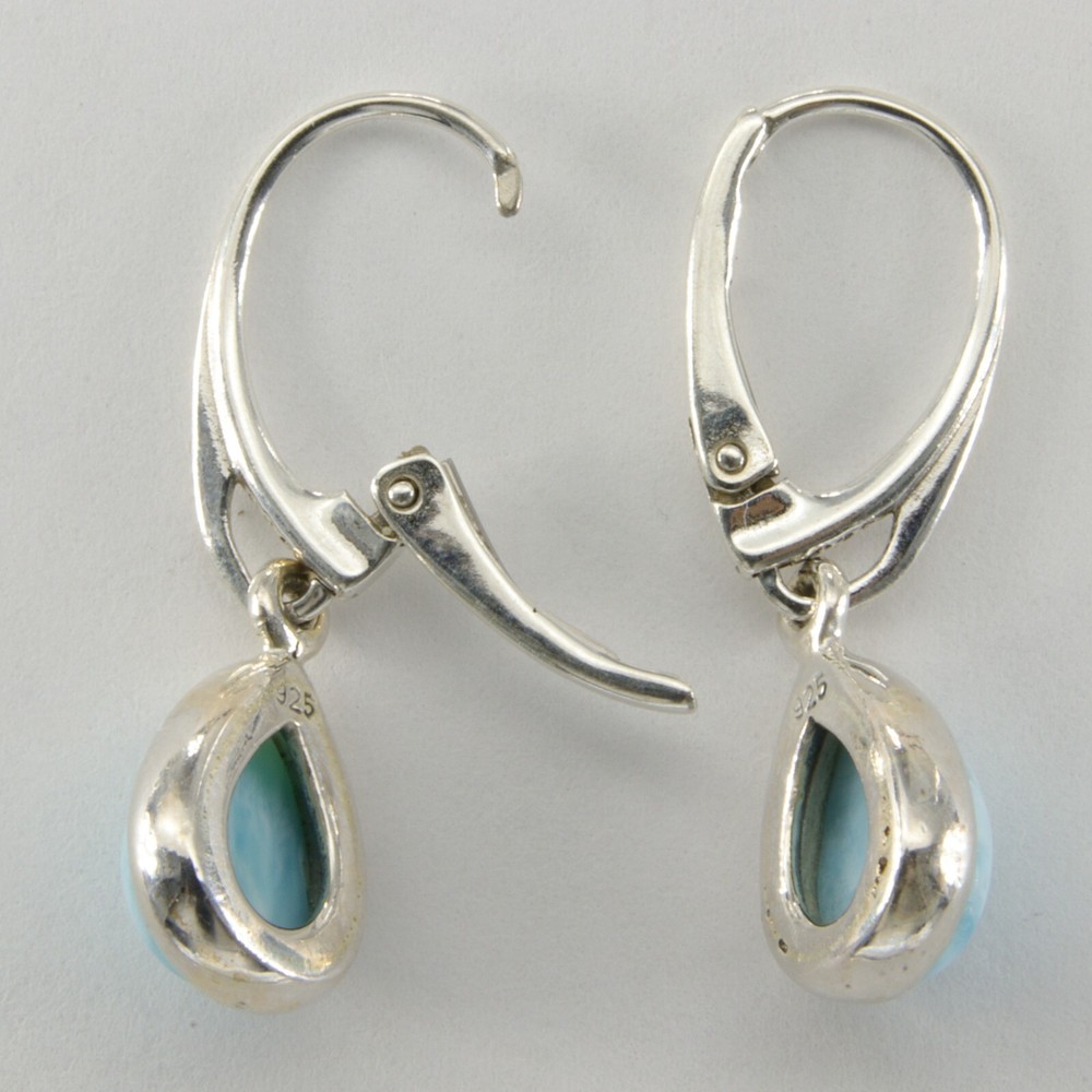Blue LARIMAR Pear Dangle Drop Teardrop Earrings 925 STERLING SILVER Leverback 4e