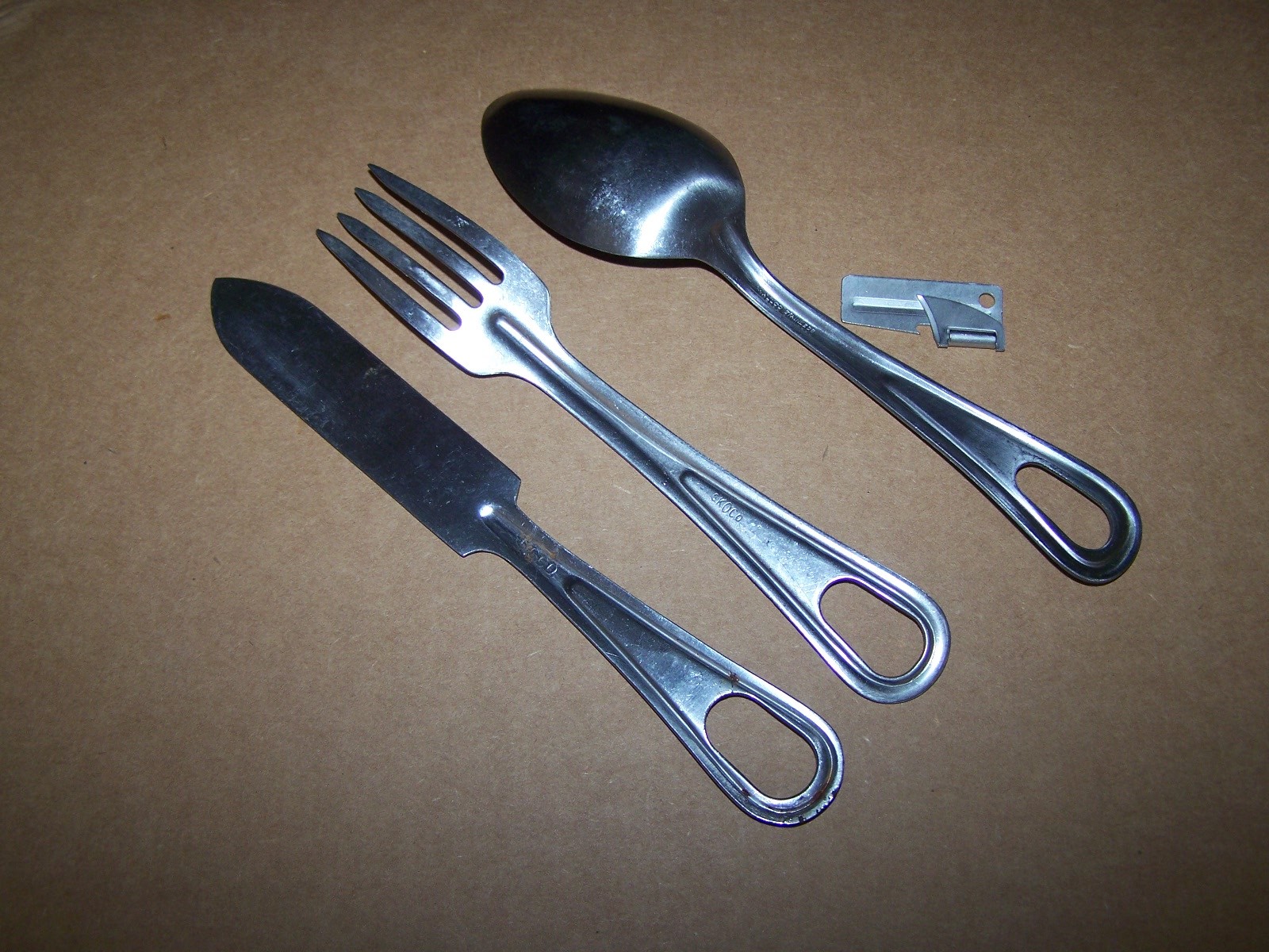 USGI Mess Knife Fork Spoon & P38 Can Opener for Military USMC Army Scout Vet USA