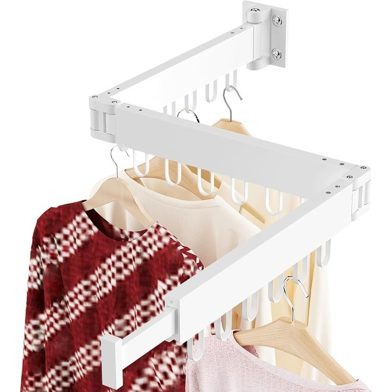 Foldable Wall Drying Rack Adjustable Laundry Hanger Space Saver 360° Rotation US