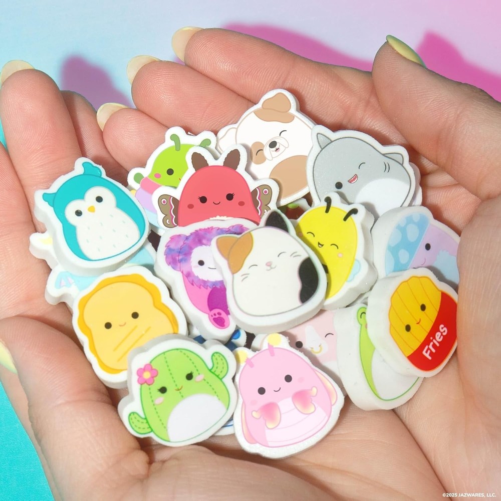 Original Squishmallows Mini Eraser Set, 25 Small Erasers, Multi