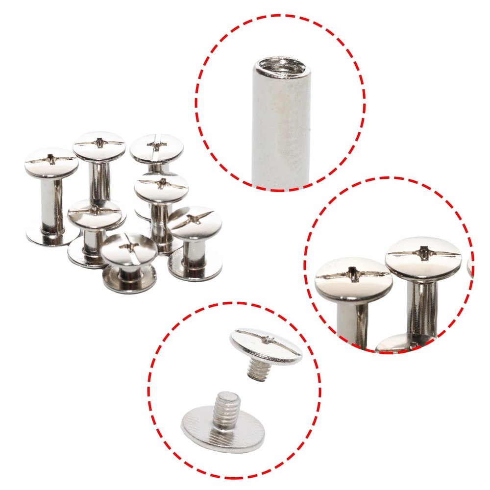 120 Sets Silver M4 Chicago Screws Leather Assorted Kit 6 Sizes Binding