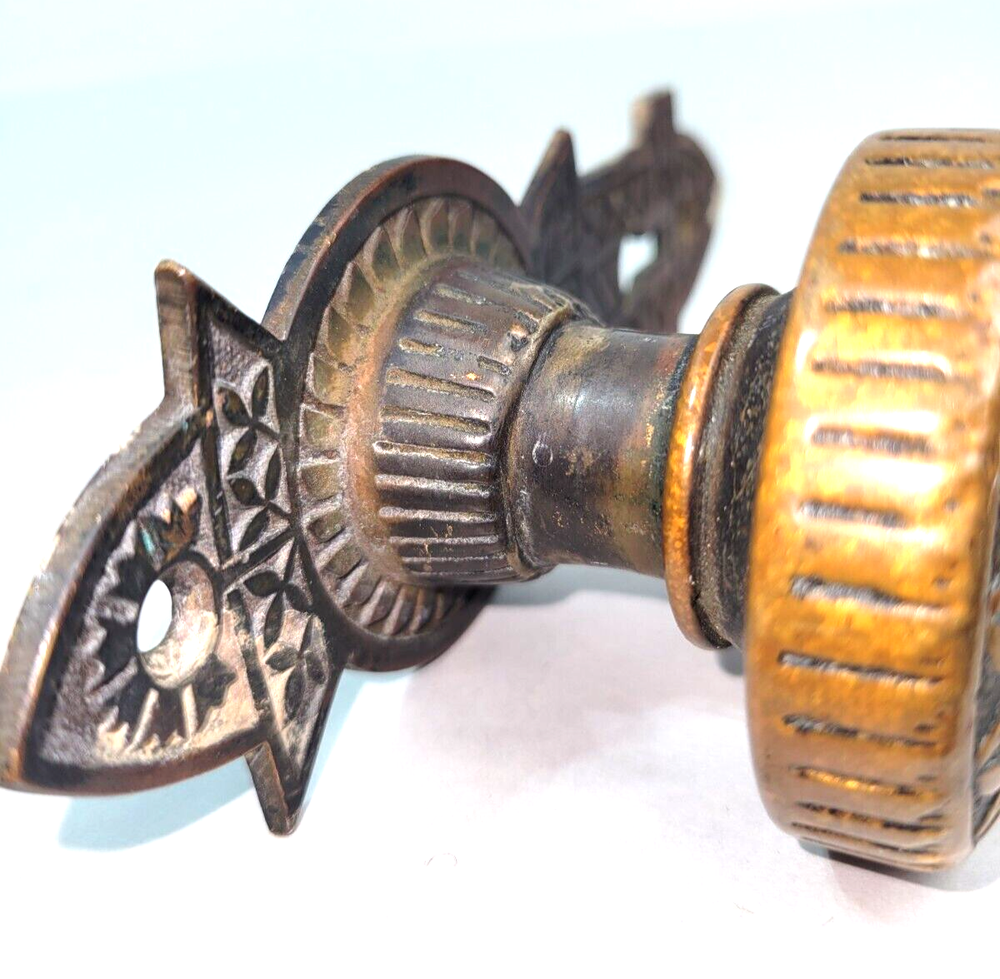 Antique Victorian Solid Round Brass Doorknob with Escutcheon Hardware