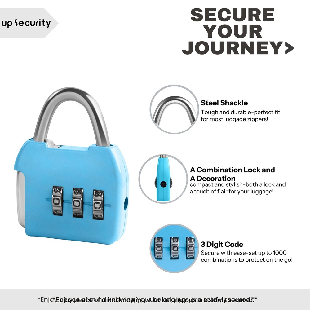Small Combination Padlock, 3 Digit Combination Zipper Lock(Blue+Blue, 2-Pack)