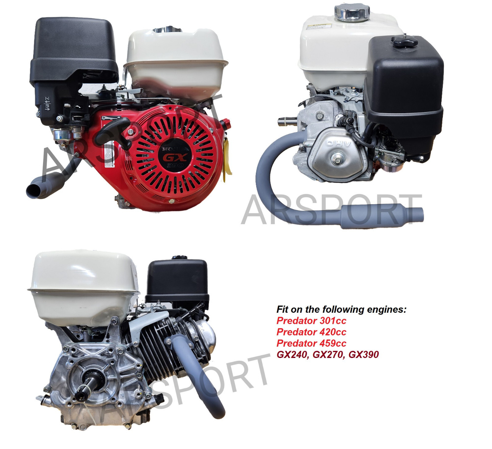 Exhaust & Muffler pipe for: Predator Max 459cc & Predator 301, 420. GX240, 270