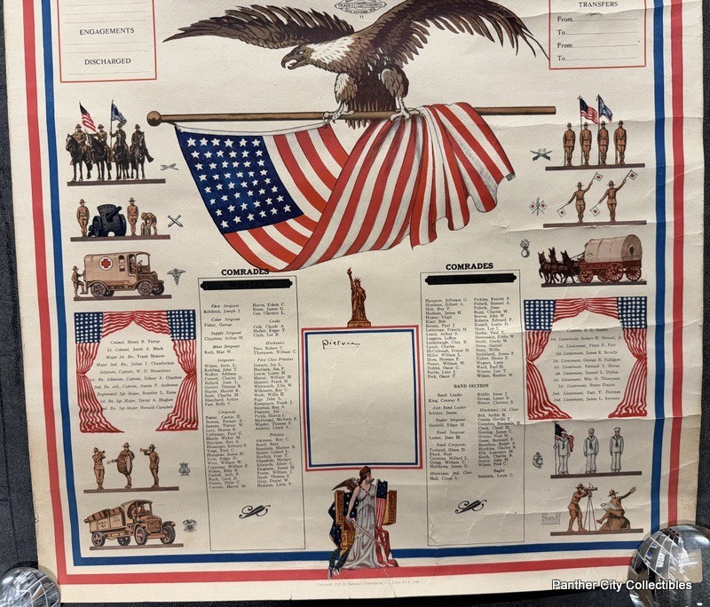 Original WWI Camp Travis San Antonio Texas Army Roster Poster Field Artillery