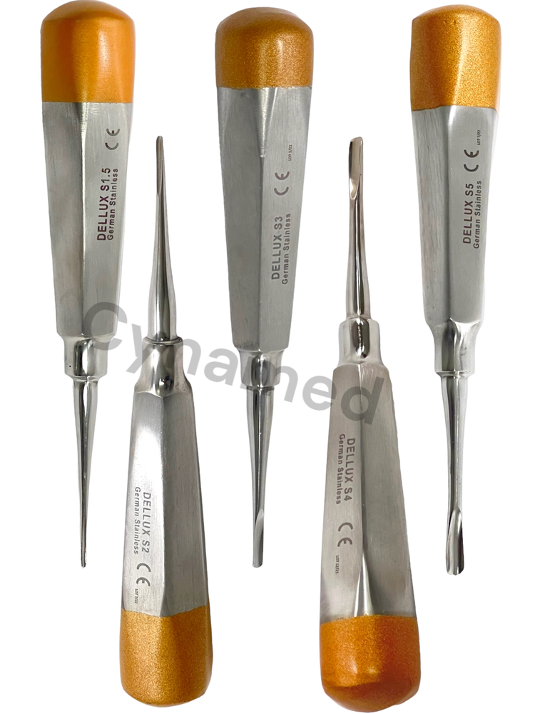 GERMAN DENTAL ELEVATOR EXTRACTING LUXATING APICAL ROOT ELEVATOR SET 5 STR GOLD