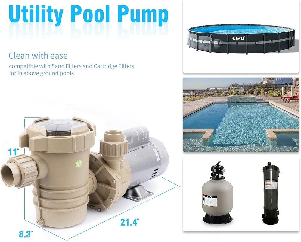 1HP Above Ground Pool Pump High Flow 4600GPH Swimming Pool