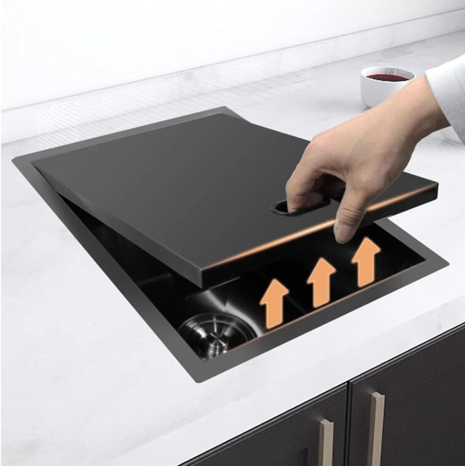 Hidden Bar/Cafe/RV/kitchen Sink wFoldable Faucet &Glass Rinser Set Black 18 INCH