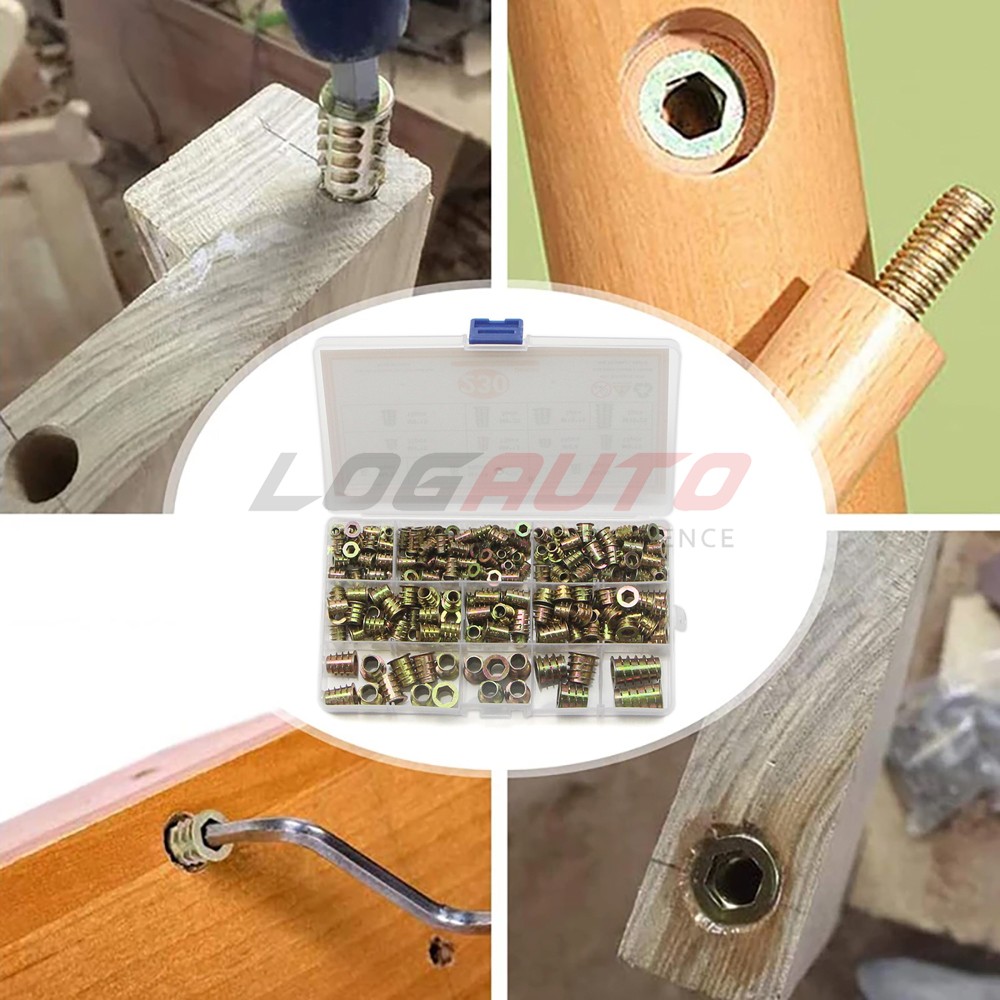 230Pcs Threaded Hex Socket Drive Wood Screws Inserts Nuts Assortment Kit M4-M10