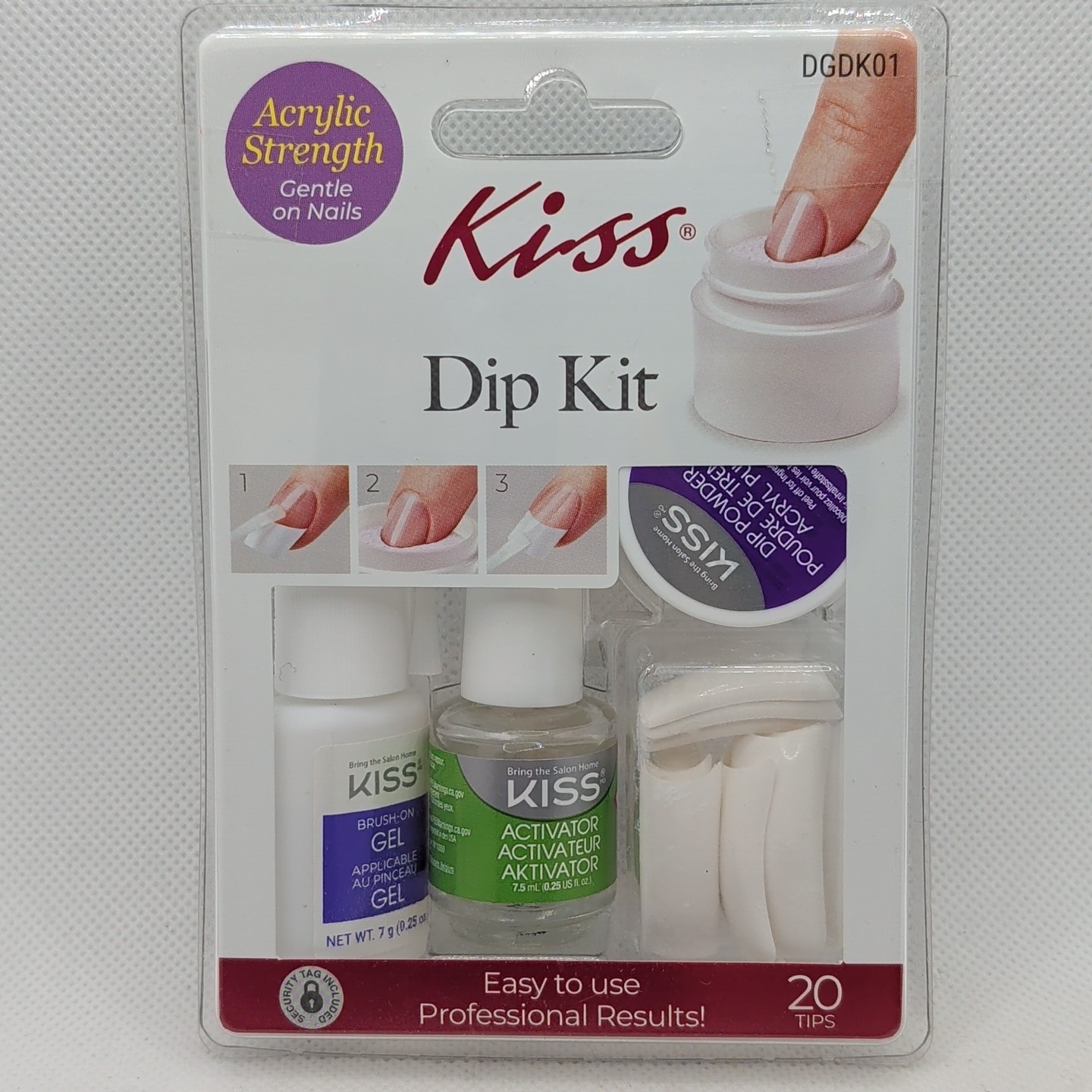 Kiss Dip Nail Kit Acrylic Strength 20 Tips New Set Brush On Gel Activator DGDK01