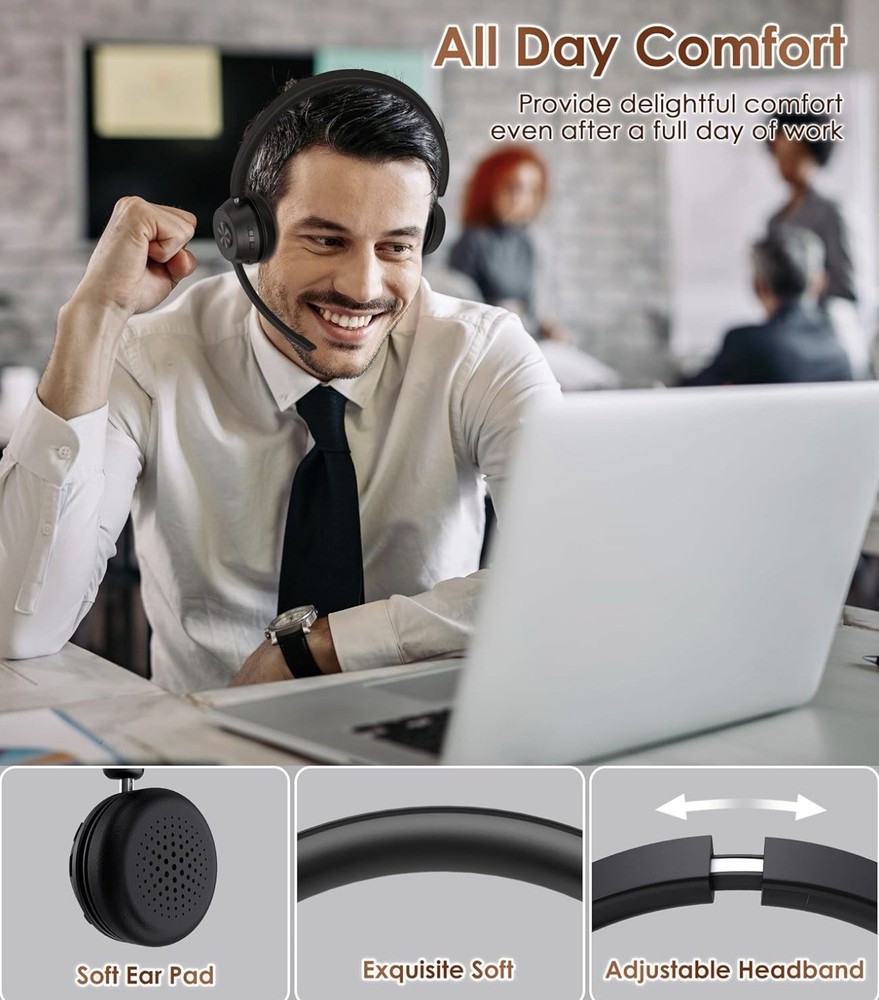 (Upgraded Version) Wireless Headset, Bluetooth Headset with Noise Cancelling ...