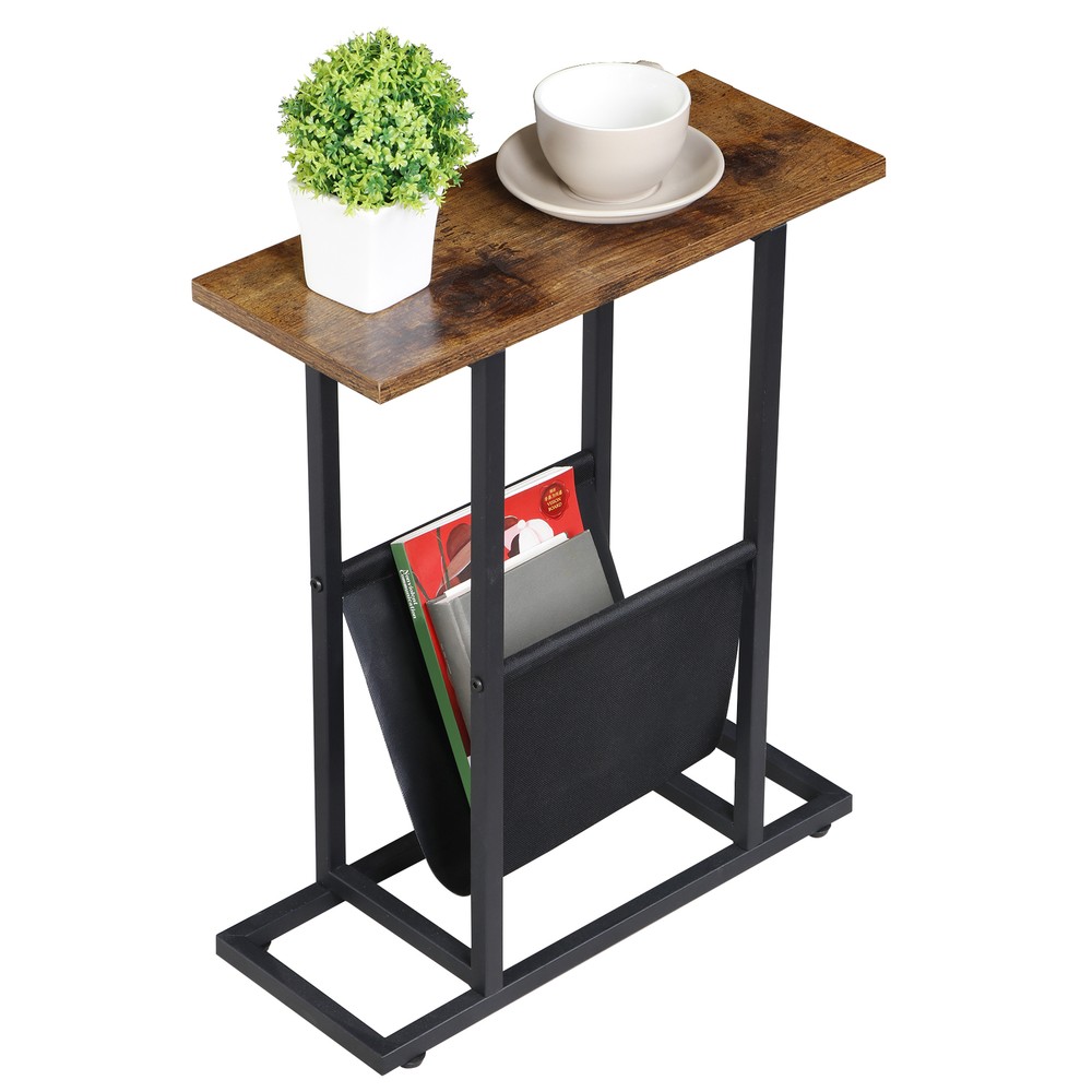 Narrow Sofa Side End Table Snack Couch Bedside Table Storage Holder Rustic Brown