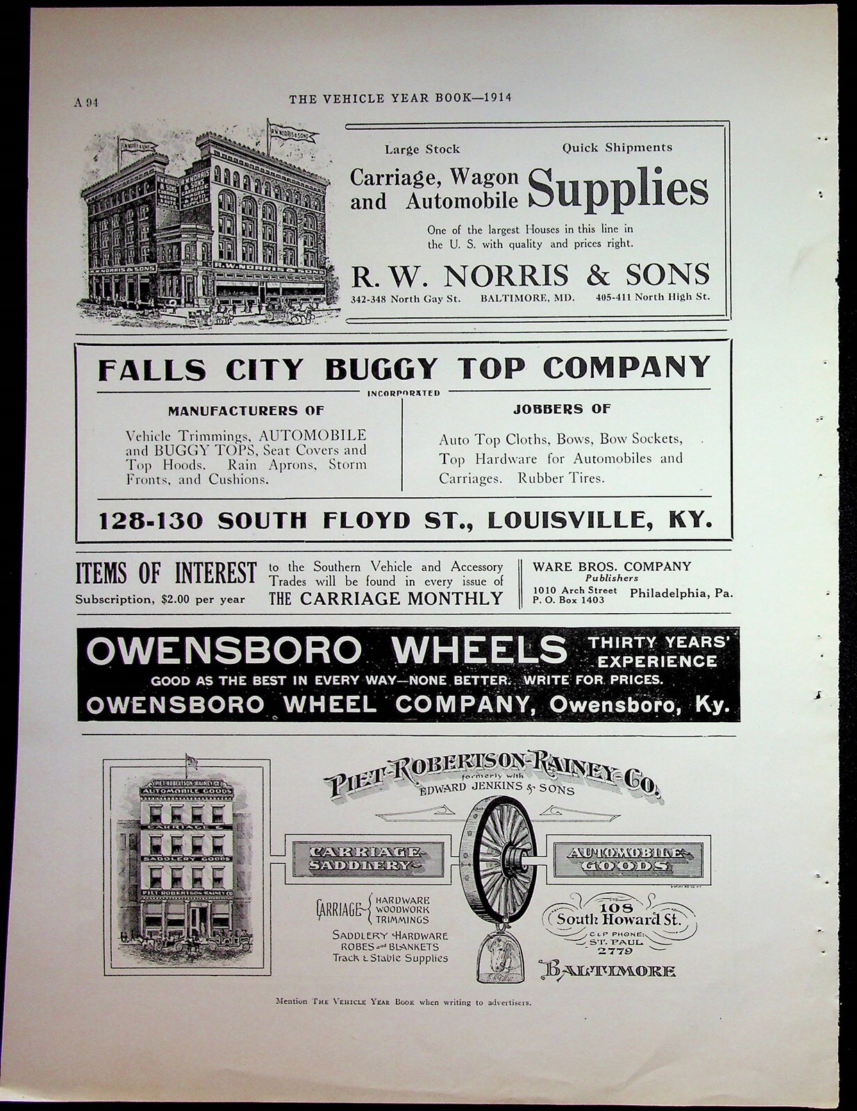 Ellis Carriage Works Kinston North Carolina Buggy Carriage Ad 1914