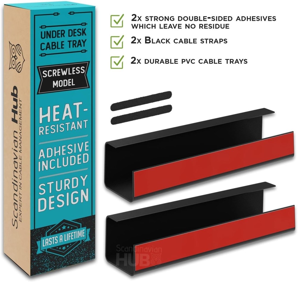 Self-Adhesive Under Desk Cable Organizer - Versatile Trays for Neat Workspaces