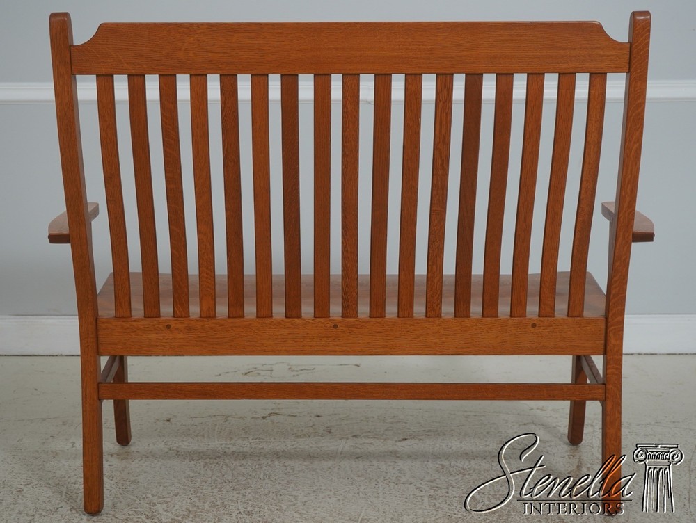 72209: Arts And Crafts Style Solid Oak Slat Back Bench