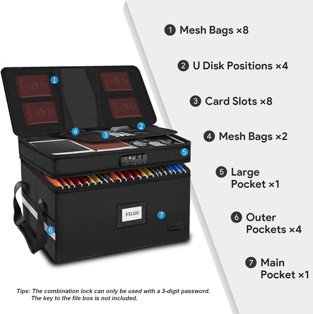 ETRONIK Large Fireproof Document Box Lock 2-Layer File Organizer #R013
