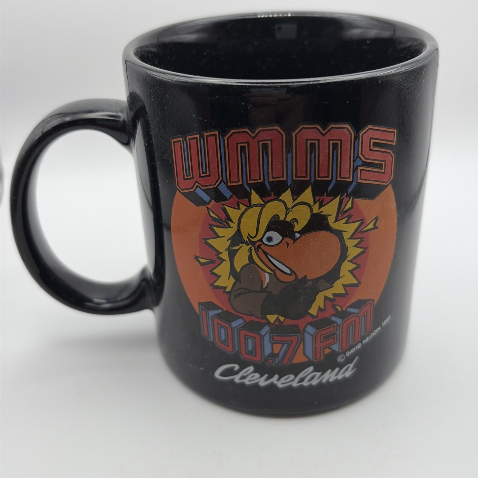 WMMS 100.7 FM Cleveland 1985 David Helton Black THE BUZZARD Coffee Mug Cup RARE
