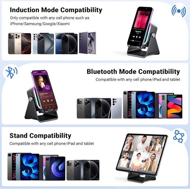 Wireless Induction Speaker 5-in-1 Bluetooth Speaker with Phone Black