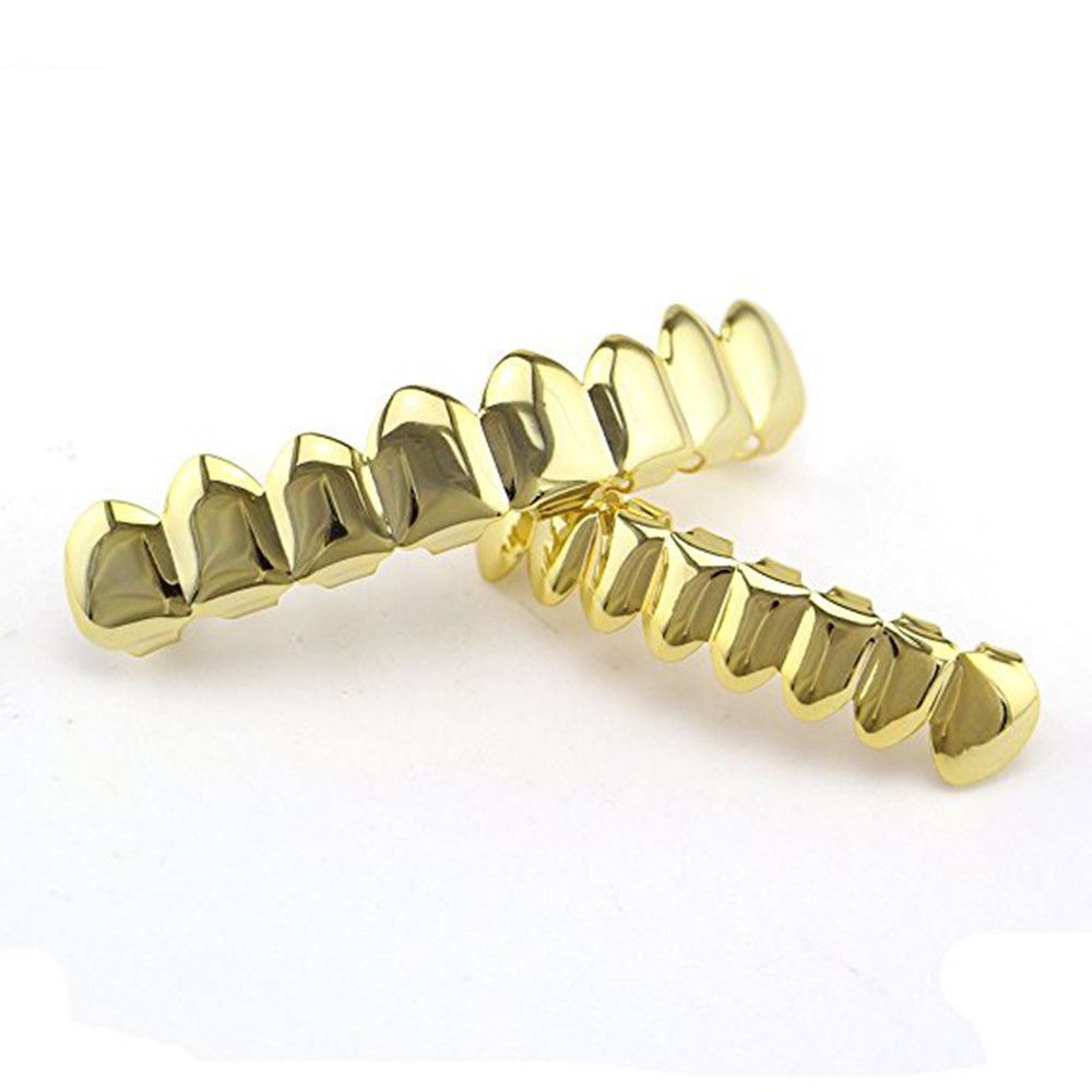 14K Gold Plated HipHop Teeth Grillz Top&Bottom Grill Set Bonus Wax*HIGH QUALITY*