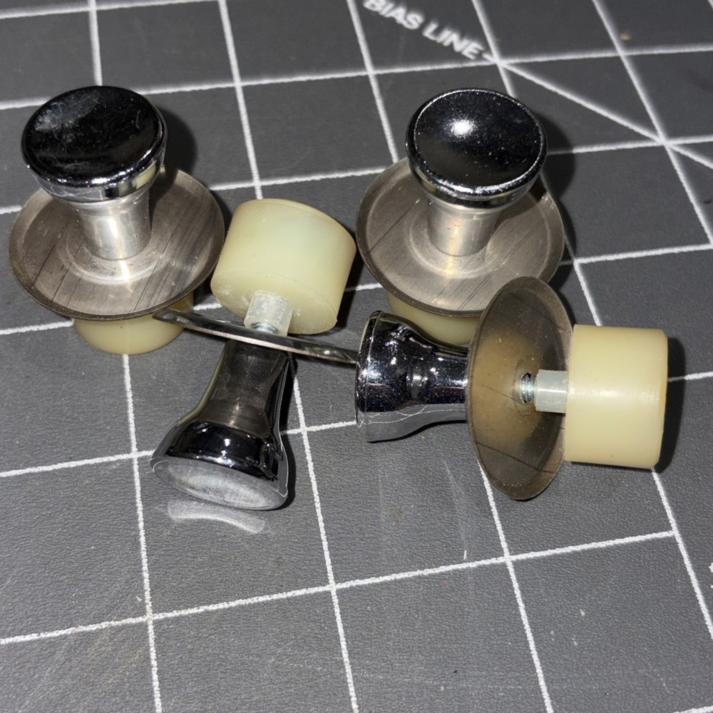Lot 4 Vintage Retro MCM Chrome Cabinet Drawer Pulls Knobs With Spacer/hardware