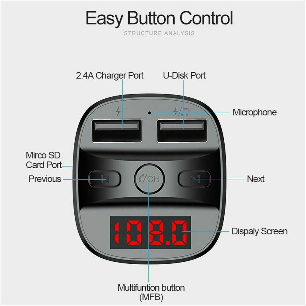 Dual USB Charger Car Kit Bluetooth 5.0 Handsfree FM Radio Transmitter MP3 Player