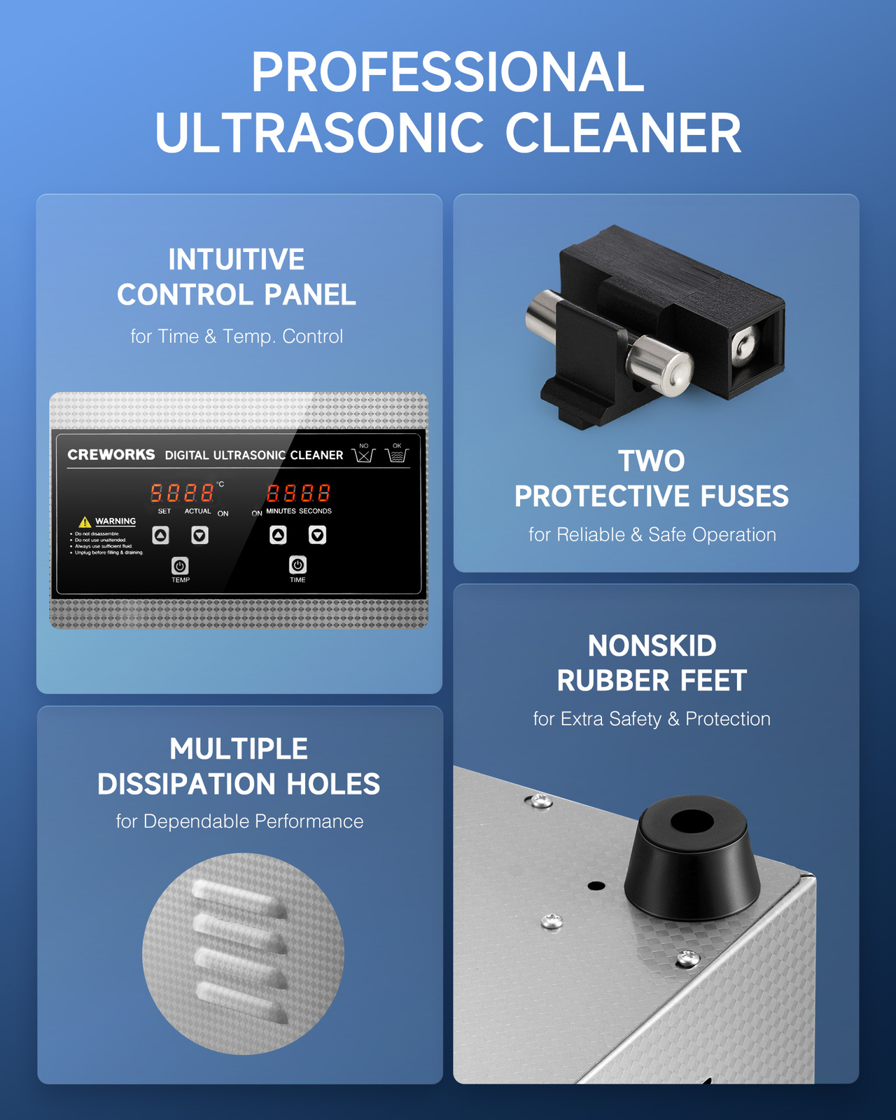 CREWORKS Ultrasonic Cleaner 3L Stainless Steel Industry Heated Heater w/Timer