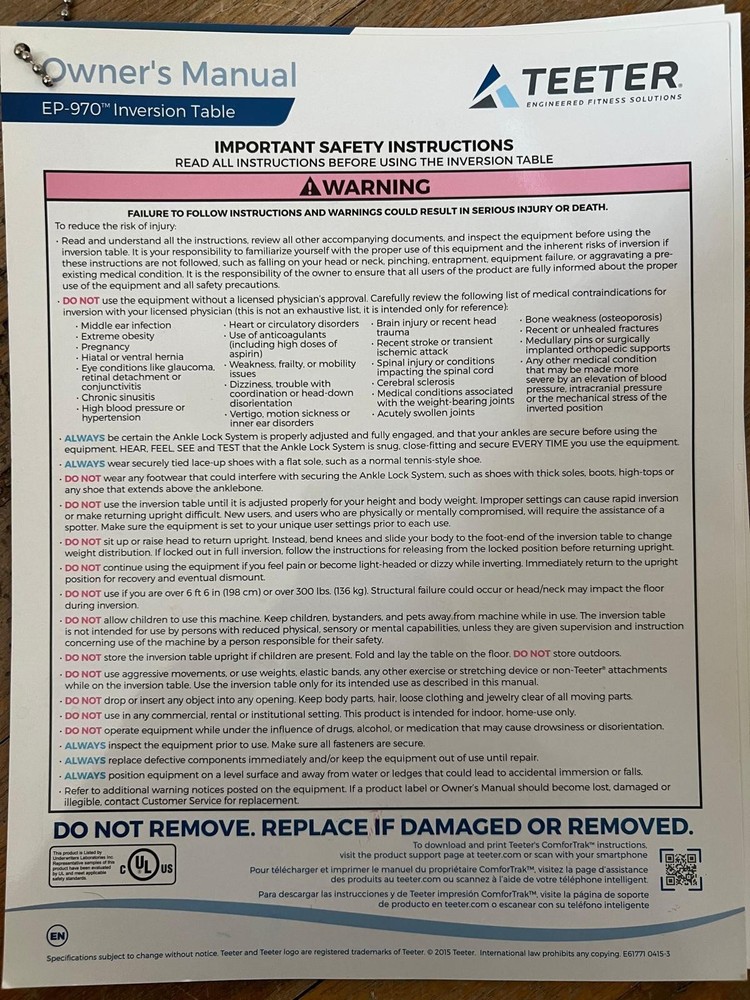 Teeter EP-970 Inversion Table GREAT condition