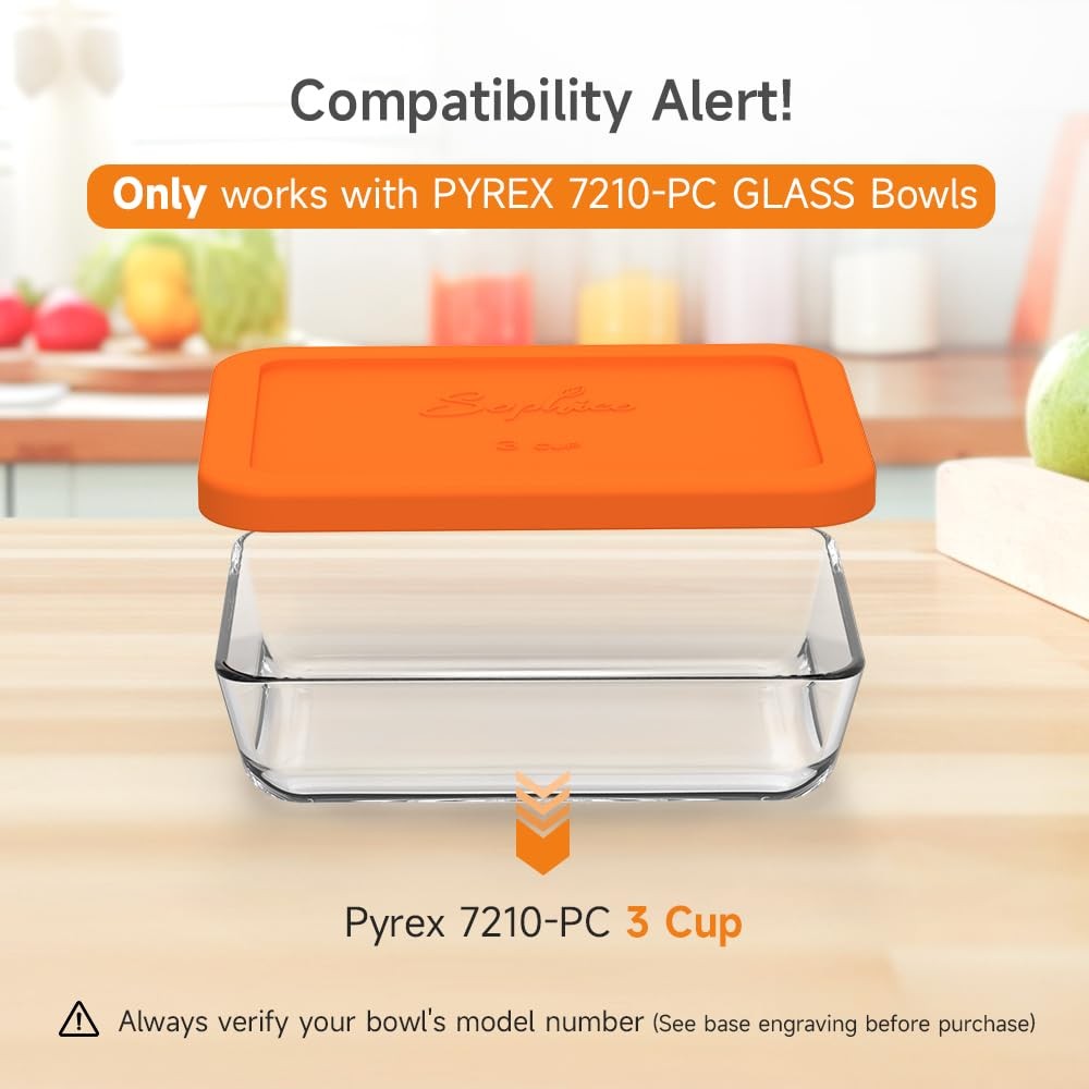 Sophico 3 Cup Rectangle Silicone Storage Cover Lids Replacement for Pyrex MIX