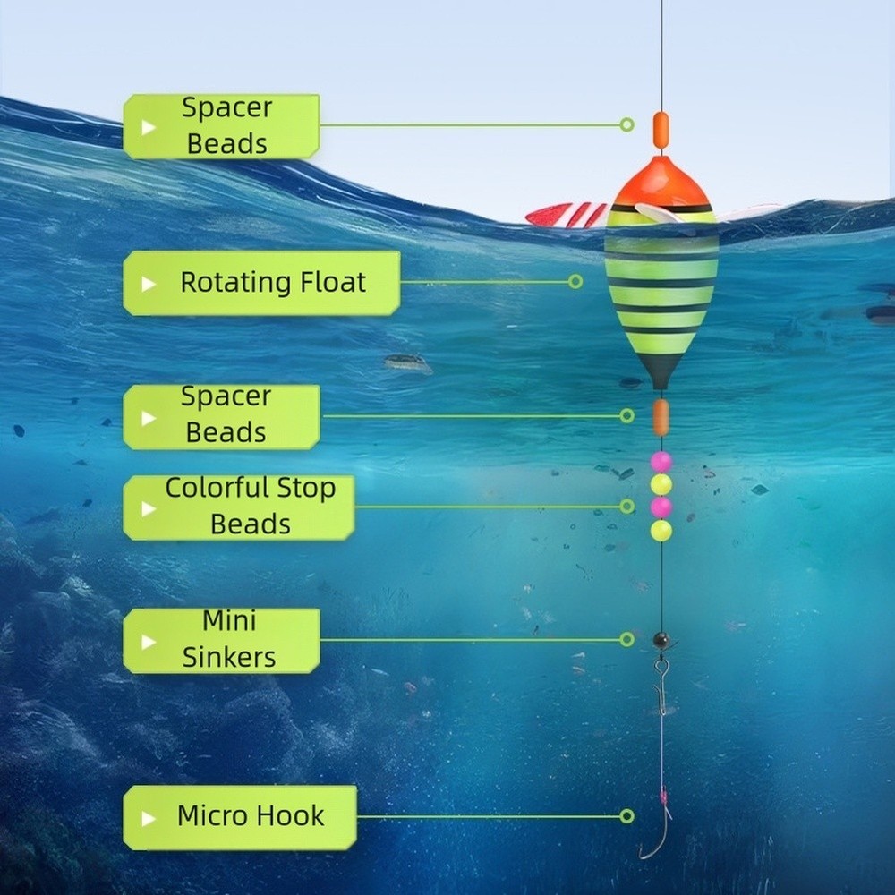Fishing Float and Tackle Set for Small Fish with Easy Depth Adjustment Feature