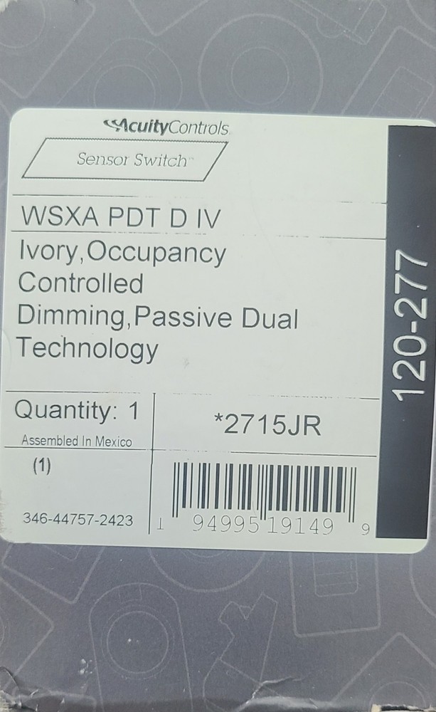 Acuity Controls Sensor Switch WSXA PDT D IV Occupancy Controlled Dimming, Ivory