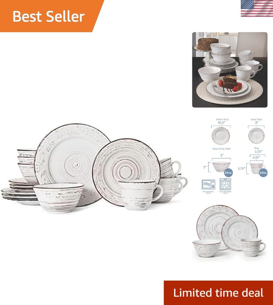 16-Piece Trellis Stoneware Dinner Set for 4 - Timeless Elegance & Versatility