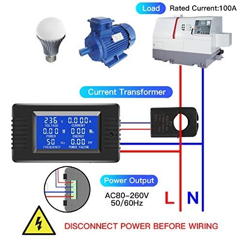 Multi-Function AC Meter: LCD Digital 100A Current & Voltage with Alarm Function