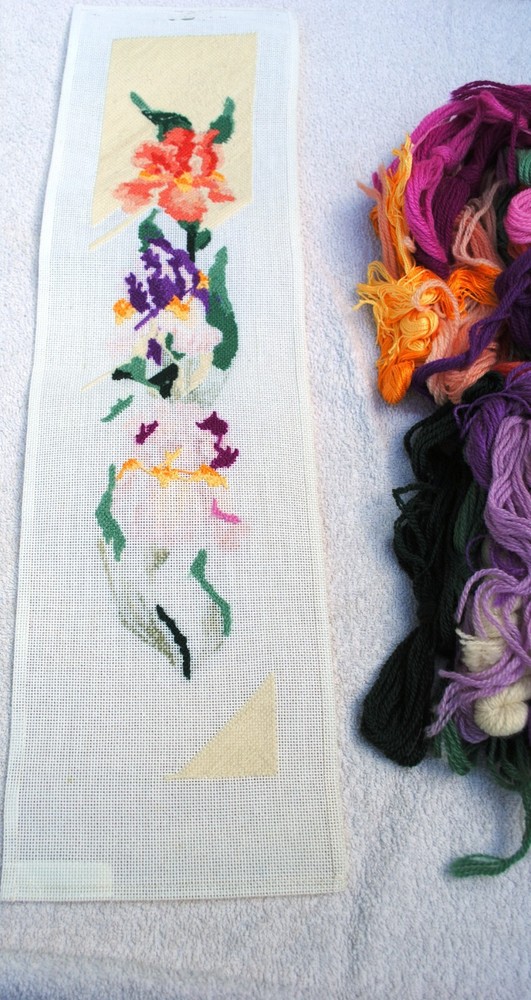 Vtg Deux Amis Iris Bell Pull? Needlepoint Canvas 153P Yarn Stitching started