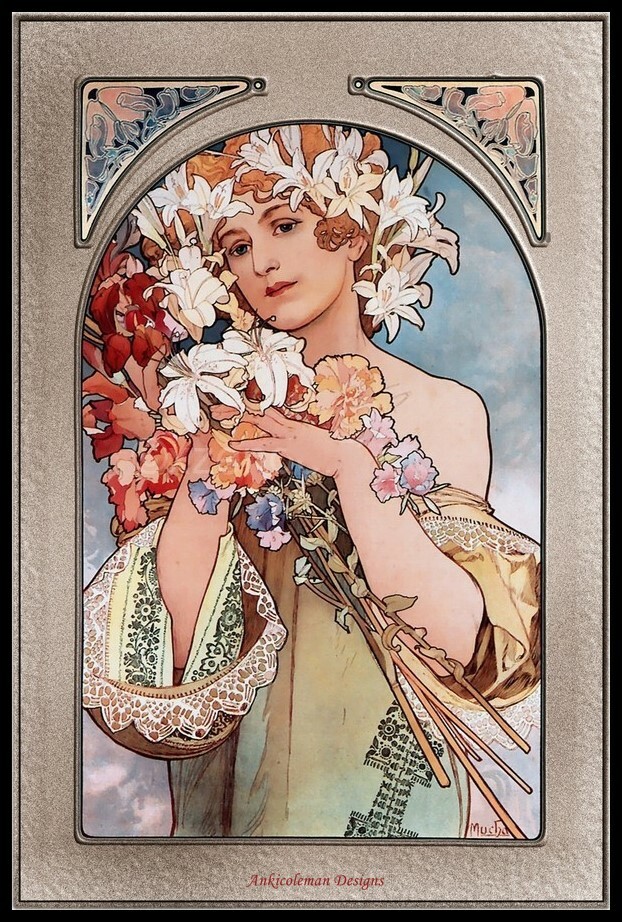 Flower - Alphonse Mucha - DIY Chart Counted Cross Stitch Patterns Needlework