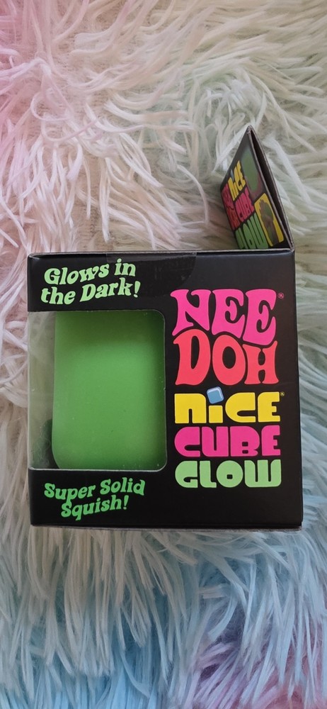 Viral NIB Needoh Nice Cube Glow - Super Solid Squish - Glows in the Dark Green