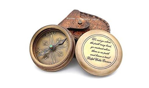 Solid Brass Compass with Leather Case – Engraved Quote “Do Not Go Where The