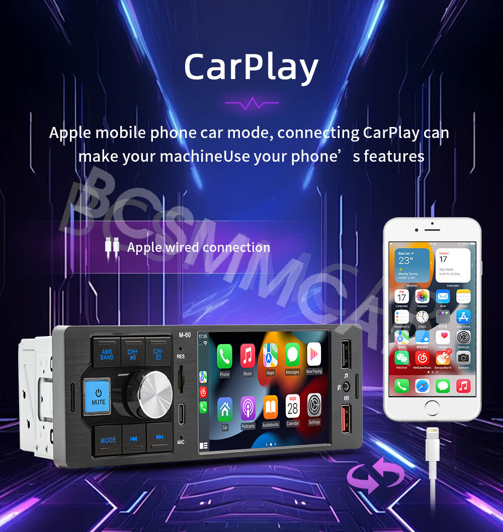 Touch Screen Car Stereo MP5 Player Radio For Apple CarPlay Android Auto BT TF