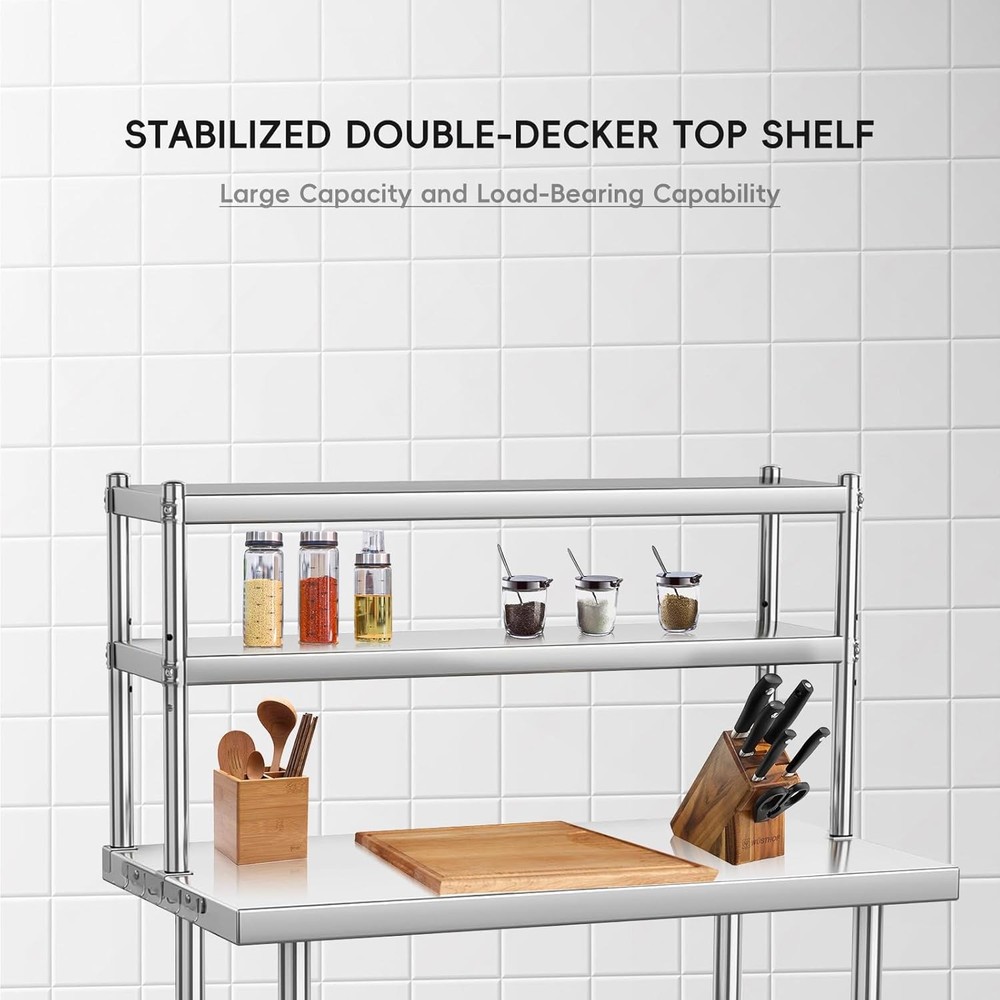 48"x24" Stainless Steel Work Table Adjustable Commercial Table for Kitchen Prep