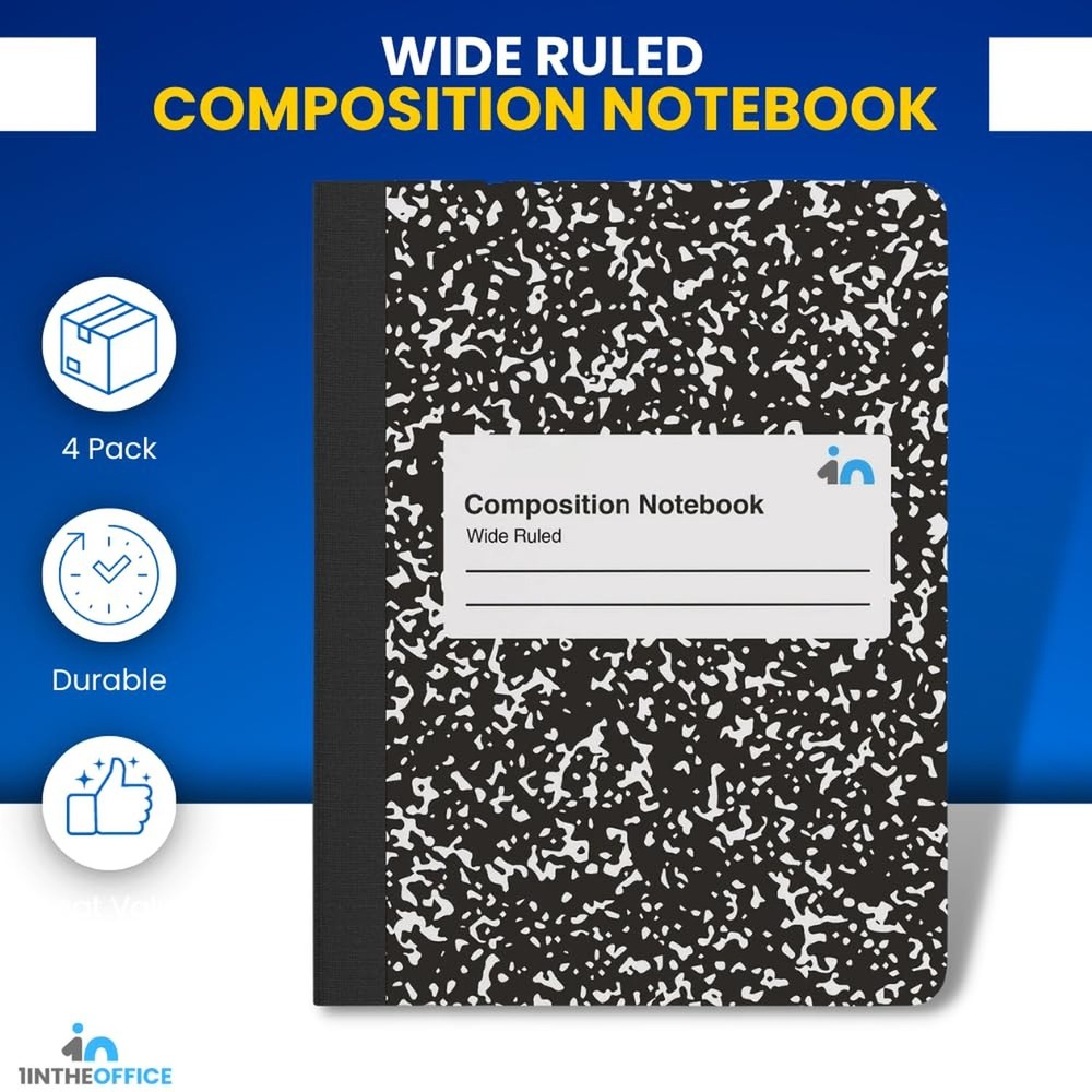 1InTheOffice Composition Notebook Wide Ruled, Marble Composition Notebook, 7....