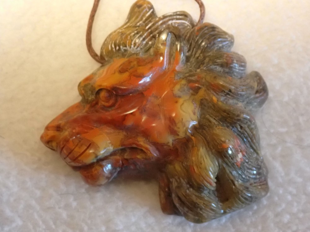 Jasper Lion Head Gemstone Pendant