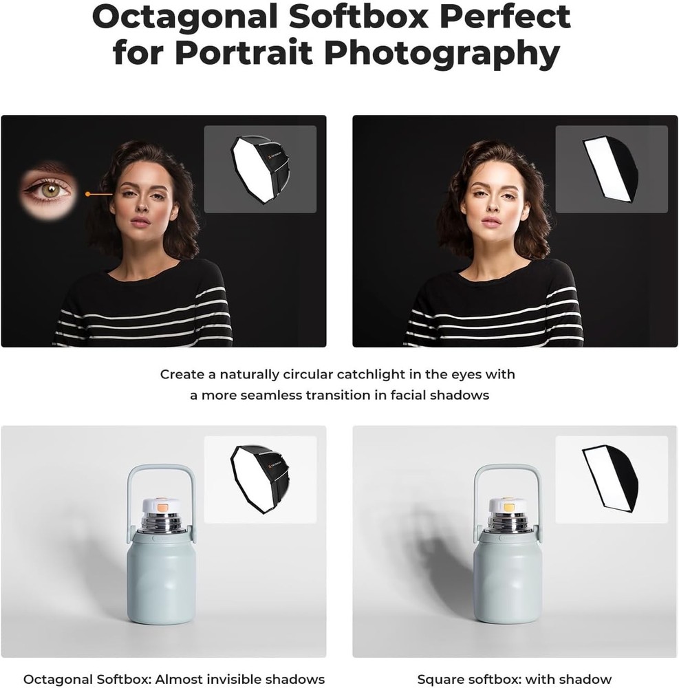 35''/90cm Octagonal Softbox, Quick Release Bowens Mount Softbox with Honeycom...