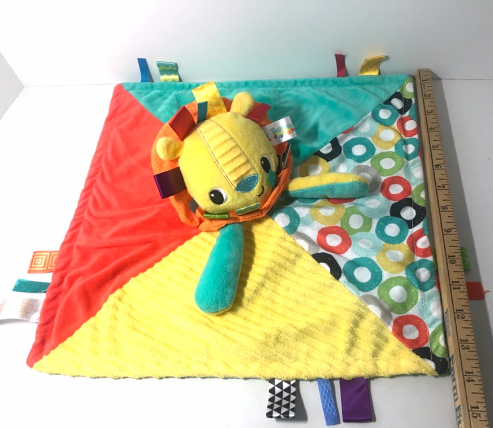 Bright Starts Taggies Lion Lovey 14" Yellow Security Blanket Baby Toy