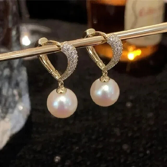 3.00Ct Round Cut Natural Pearl Drop/Dangle Earrings 14K Yellow Gold Plated
