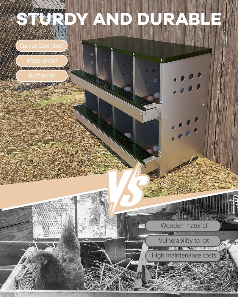 Metal Chicken Nesting Box for Laying Eggs Rustproof Wall-mountable Laying Boxes