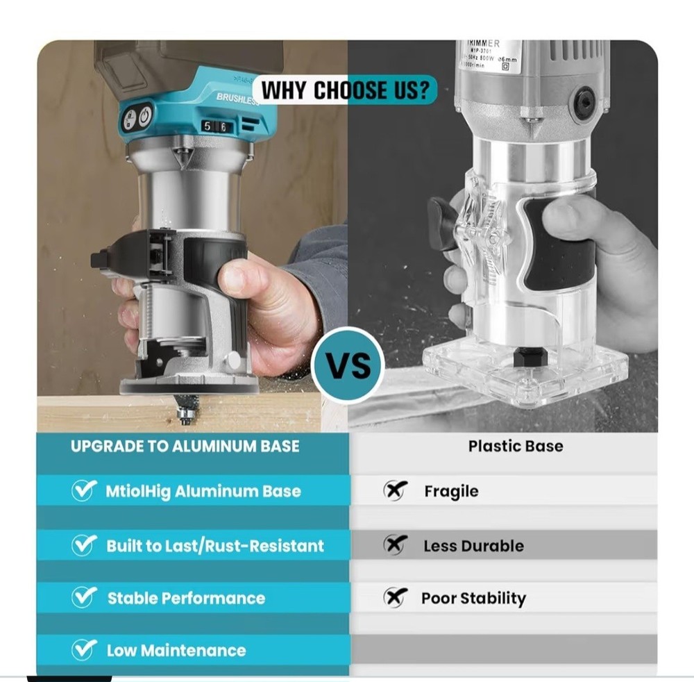 Cordless Compact Router Compatible with Makita Battery (Bare Tool), 6 Variable