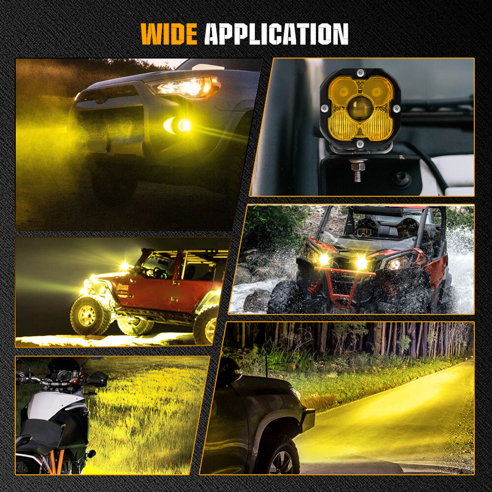 Colight 3inch Squadron Sport Amber LED Pair Driving/Combo Lights w/ Wire Harness