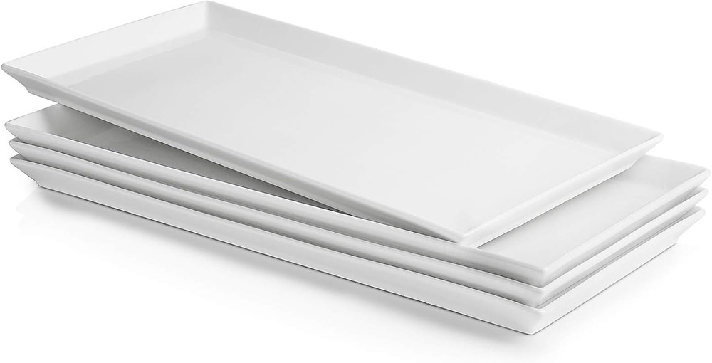 White Serving Platters, Porcelain Serving Trays for Parties, Large Rectangular P