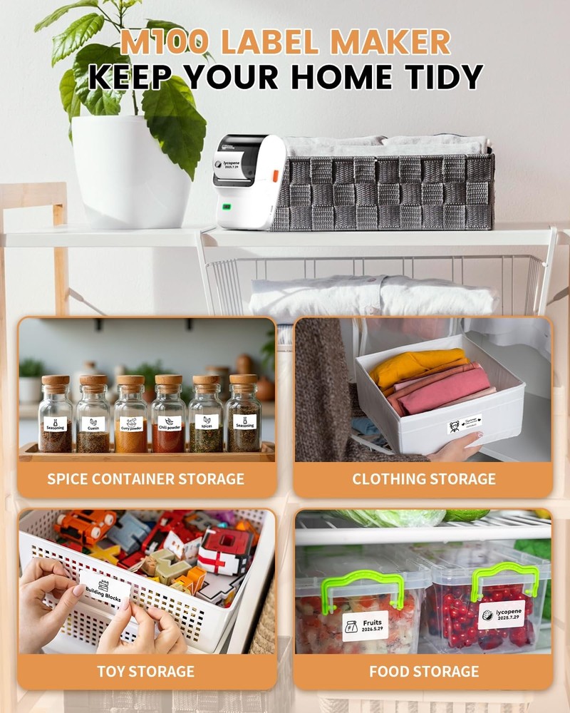 Label Maker Machine with 3 Tapes, M100 Bluetooth Label Printer, Versatile App...