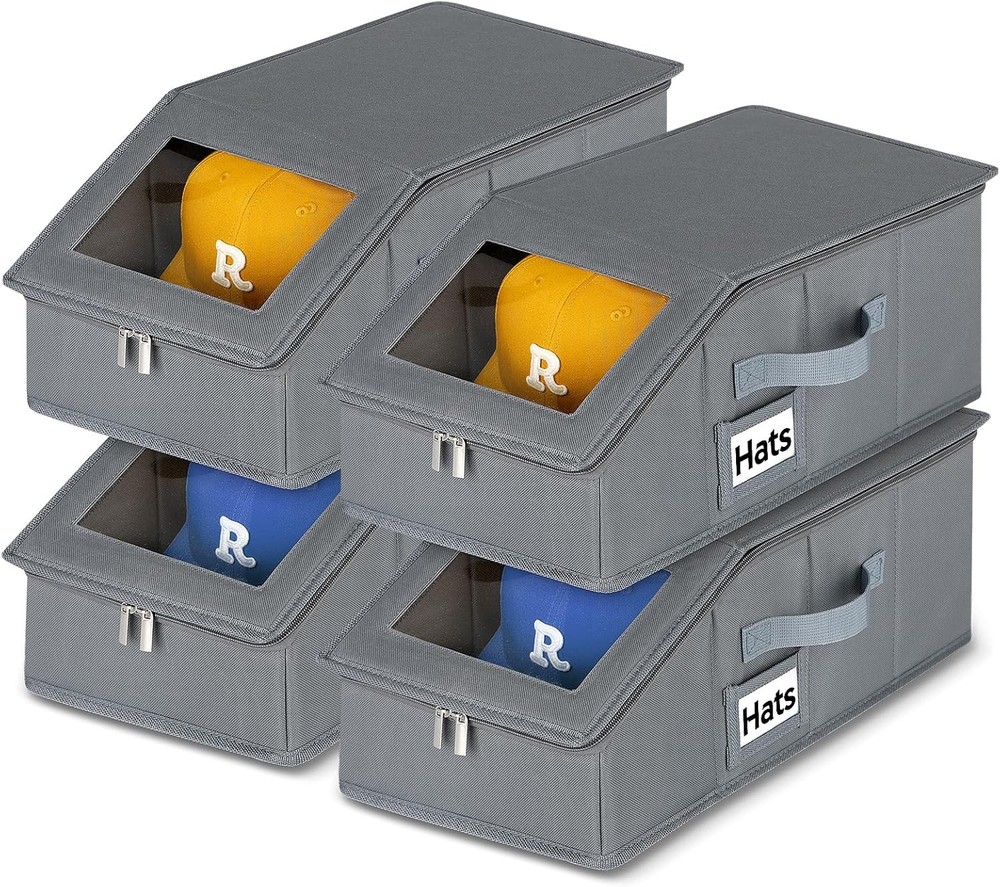 2 Pack Stackable Hat Storage Baseball Caps Holds 28 Caps Closet Organizer Box W/